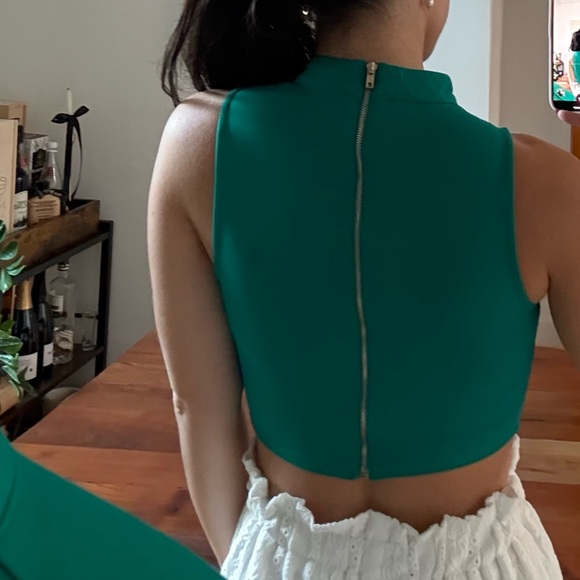 3/$25✨Teal Emerald Mockline Crop Top with back Zipper | Small - Picture 5 of 6